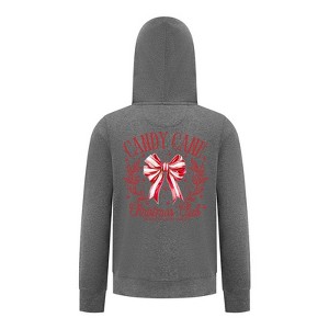 Everyday Kids Christmas Collection Candy Cane Christmas Club Girls Zip Up Hoodie – Holiday Sweatshirt - Charcoal Gray - 1 of 1