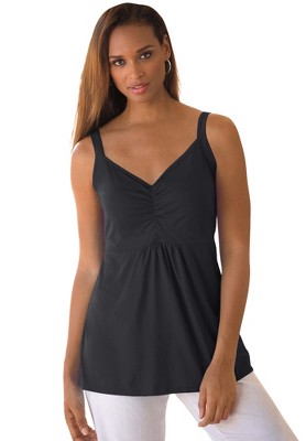 Jessica London Women's Plus Size Stretch Cotton Shirred Tank