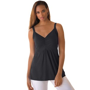 Jessica London Women's Plus Size Stretch Cotton Shirred Tank - 1 of 4