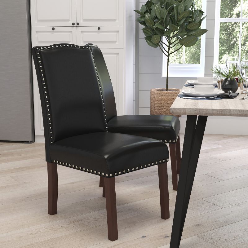 Merrick Lane Parsons Chair Plush Dining Chair with Accent Nail Trim and Wooden Legs, 3 of 15