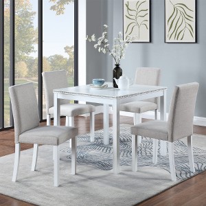 Lyngins 5-Piece Counter Height Dining Table Set – Crystal-Embellished Wooden Square Table & 4 Upholstered Chairs, Faux Wood Grain for Dining Room - 1 of 4