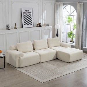 Mocamel Modular  L-Shaped Sectional Sofa for Living Room,Corduroy 3-Seat Sofa with Deep Seat and Wide Armrest, No Assembly Required,White - 1 of 4