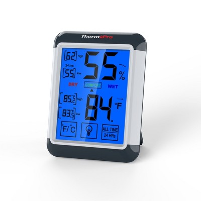 ThermoPro TP53W Digital Thermometer Indoor Hygrometer Temperature Humidity  Monitor w/ Min Max Records and Comfort Indicator Room Thermometer in Black