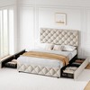 Full Size Bed Frame with 4 Storage Drawers and Headboard, Linen Upholstered Platform Bed Frame - 4 of 4