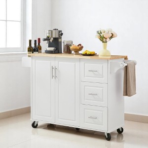 Kitchen Island Cart with Drop Leaf, Barn Door Storage Cabinet, 3 Drawers, Towel Rack, Spice Rack, Adjustable Shelves, Lockable Wheels, Island Table - 1 of 4