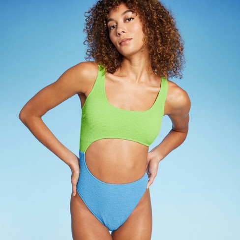 Women's Cut Out One Piece Swimsuit - Wild Fable™ Bright Green/Bright Blue  XXS