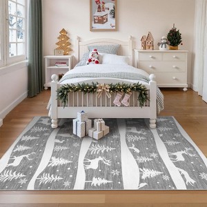 Christmas Area Rugs, Christmas Rugs with Xmas Tree Reindeer Snowflake for Holiday Decor,Low Pile Washable Rug for Dining Room, Bedroom - 1 of 4
