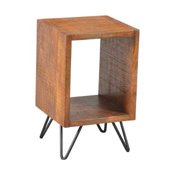 22" Textured Cube Shape Wooden Nightstand with Angular Legs Brown/Black - The Urban Port