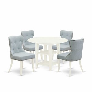 5-Piece Linen White Finish Solid Wood Top - Dining Room Set - Seats 4 - 1 of 4