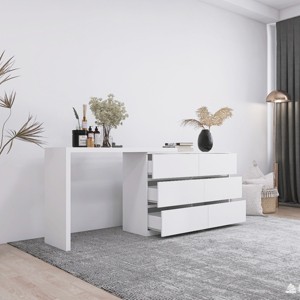 KWPZQEB Dresser for Bedroom, Dresser with 6 Drawers, Wooden Chest of Drawers with Extendable Desktop, Vanity Desk for Bedroom, Study Room, White - 1 of 4
