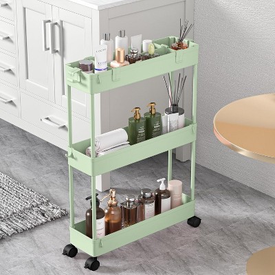 Acoinel Slim Storage Cart 3 Tier,Bathroom Organizer Rolling Utility,Mobile Shelving Unit Slide Out for Office, Kitchen