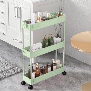 Acoinel Slim Storage Cart 3 Tier,Bathroom Organizer Rolling Utility,Mobile Shelving Unit Slide Out for Office, Kitchen - 1 of 3