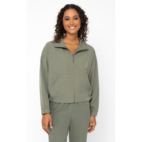 90 Degree By Reflex Womens Citylite Full Zip Jacket with Front Pockets and  Side Bungee Cords - Mulled Basil - X Large