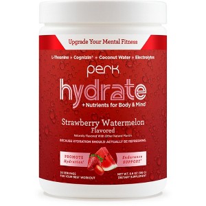 Perk Hydrate Strawberry Watermelon Flavored Electrolyte Drink Mix Powder (30 Servings) - Coconut Water, CDP-Choline, L-Theanine, Gluten-Free - 1 of 4
