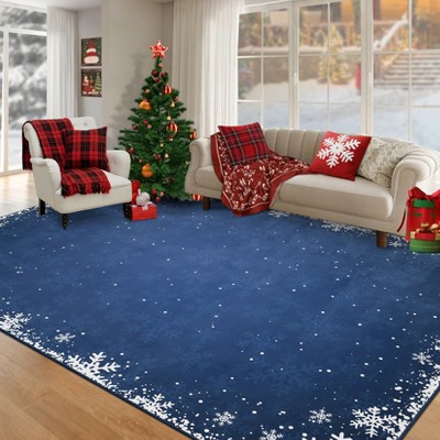 COZONY Christmas Snowflake Area Rug, Machine Washable Non-Slip Carpet Mat with Festive Pattern for Living Room and Bedroom