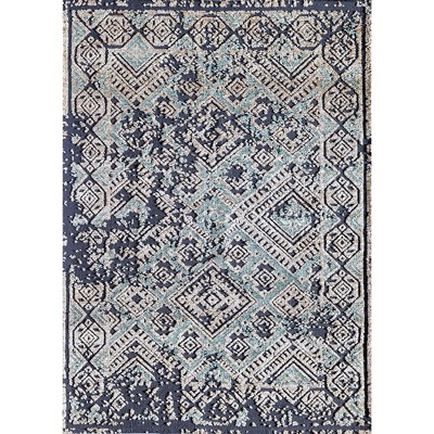 5' x 7' Blue Geometric Handmade Synthetic Area Rug