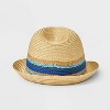 Boys' Striped Paper Straw Fedora Hat - Cat & Jack™️ Blue/Tan: Lightweight Woven Unlined UPF 50+ - 2 of 3