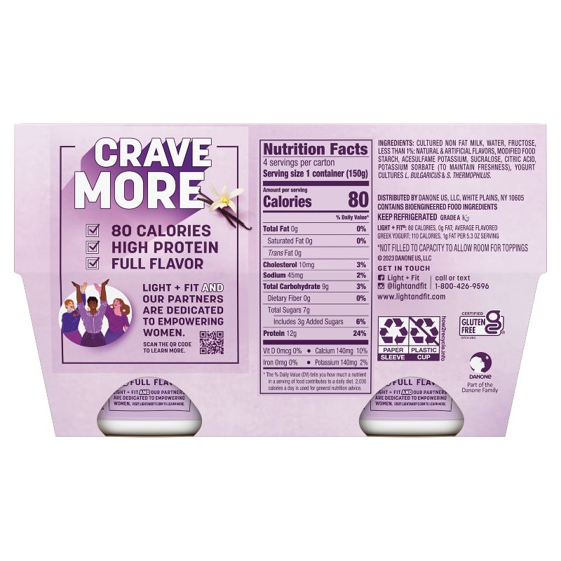 Light + Fit Nonfat Gluten-Free Vanilla Greek Yogurt - 4ct/5.3oz Cups, 6 of 10