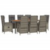 vidaXL 9-Piece Outdoor Patio Dining Set - Gray PE Rattan, Powder-Coated Steel Frame, Acacia Wood Table, Reclining Chairs with Cushions - 3 of 4