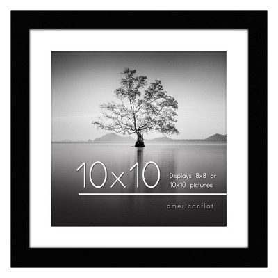 Americanflat 10x10 Picture Frame with Shatter-Resistant Glass - Use as 8x8 Frame with Mat or 10x10 Frame Without Mat - Signature Collection - Black