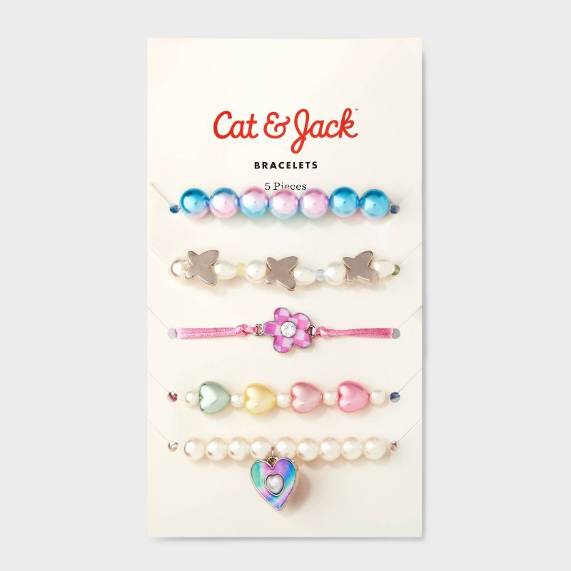 Girls&#39; 5pk Heart Charm Pearls Bracelet Set - Cat &#38; Jack&#8482;, 3 of 5