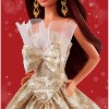 Barbie Signature 2025 Holiday Barbie Fashion Doll, Seasonal Collector, Dark Brown Hair with Silver & Gold Gown - 3 of 4