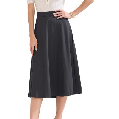 INSPIRE CHIC Women's High Waist Office Work Midi Flared Pleated A-Line Skirts