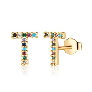 Turandoss 18K Gold Initial Stud Earrings for Women Girls - S925 Sterling Silver Post Diamond Flat Back Earring Hypoallergenic, Christmas Gifts for Her - 1 of 4