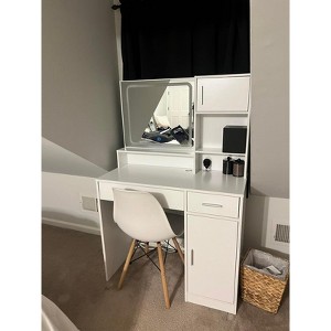 DOMETOUR Vanity Desk with Mirror, LED Light Strip, Drawer, 3-Level Storage, Adjustable Brightness, Dressing Table for Bedroom (White) - 1 of 4