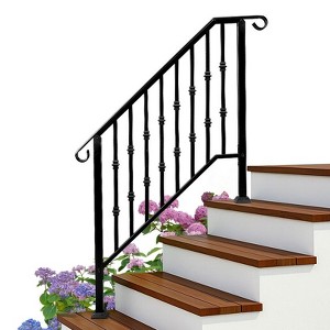Karl Home 3-Step Black Iron Outdoor Handarail with Plastic Decoration - 1 of 4