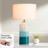 Possini Euro Design Modern Table Lamp with USB Charging Port and Nightlight LED 25" High Blue Art Glass White Shade for Bedroom Desk (Color May Vary) - 2 of 4