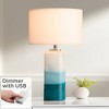 Possini Euro Design Modern Table Lamp with USB Charging Port and Nightlight LED 25" High Blue Art Glass White Shade for Bedroom Desk (Color May Vary) - image 2 of 4