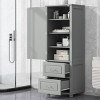 61 Inch Tall Bathroom Storage Cabinet, Bathroom Cabinets With 2 Drawers And Adjustable Shelf, Bathroom Cabinets Modern-Cuddlewood - 2 of 4