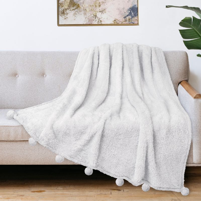 PAVILIA Fluffy Throw Blanket with Pompom, Lightweight Soft Plush Cozy Warm Pom Pom Fringe for Couch Sofa Bed, 3 of 8