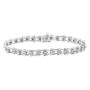 Haus of Brilliance Silver 1/4 cttw Miracle Set Diamond Sleek and Open "V"Bracelet - 1 of 4