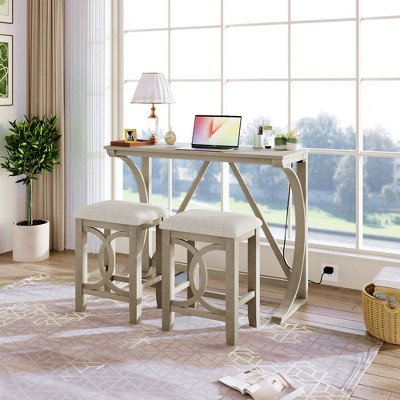 Sofa Table with Stools Bar Table and Stools and Outlet Console Table with 2 Upholstered Stools 3 Piece High Top Dining Table Set