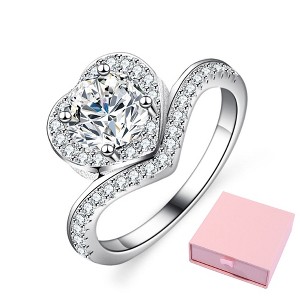Promise Rings for Couples Heart-shaped 1 Carat Cubic Zirconia Adjustable Ring Eternity Band, The Ultimate Proposal and Anniversary Ring - 1 of 4