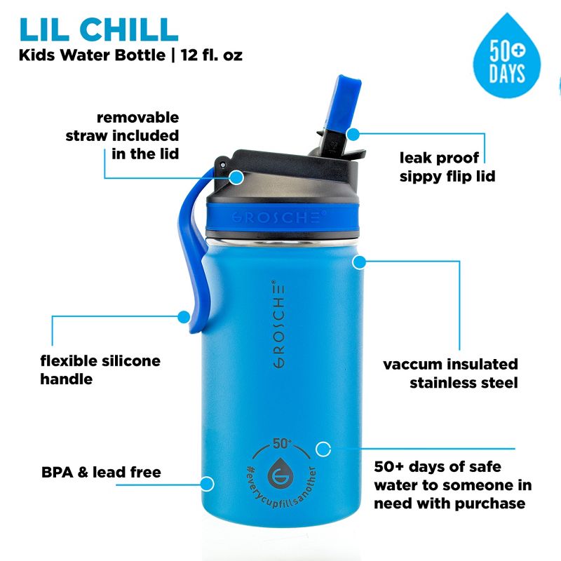 GROSCHE Lil Chill 12 oz Kids Water Bottle Insulated Water Bottle with Straw for Kids School with Straw Sip Lid, 4 of 15