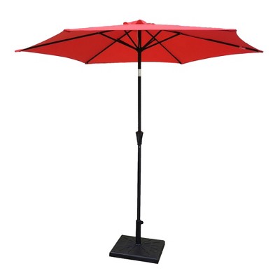 Okak 8.8 FT Outdoor Patio Umbrella with Push Button Tilt and Resin Square Base Market Table Umbrella with Crank Lift for Pool Deck Garden