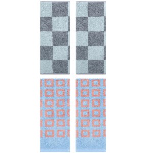 REGALWOVEN 4 Pcs Bathroom Checkered Cotton Face Decorative Hand Towel Set - 1 of 4