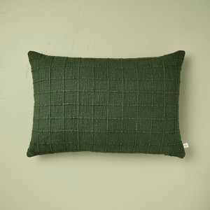 Textured Grid Throw Pillow Dark Green - Hearth & Hand™ with Magnolia - 1 of 4