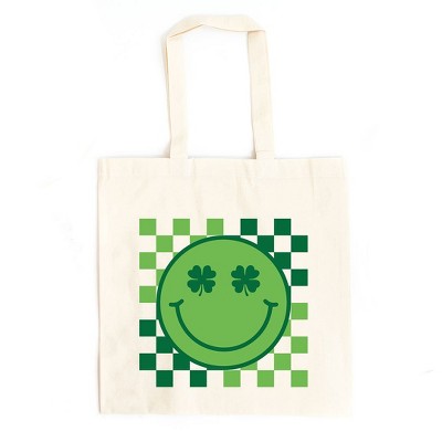City Creek Prints Clover Eyes Smiley Canvas Tote Bag - 15x16 - Natural