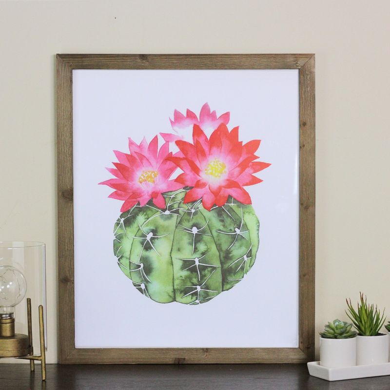 Raz Imports 24" Green and Pink Cactus Decorative Wooden Framed Print Wall Art, 3 of 4