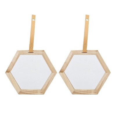 Hexagon Mirror with Wood Frame with Beige Decorative Wall Mirrors Small,Bedroom Home Decor Mirrors-The Pop Home