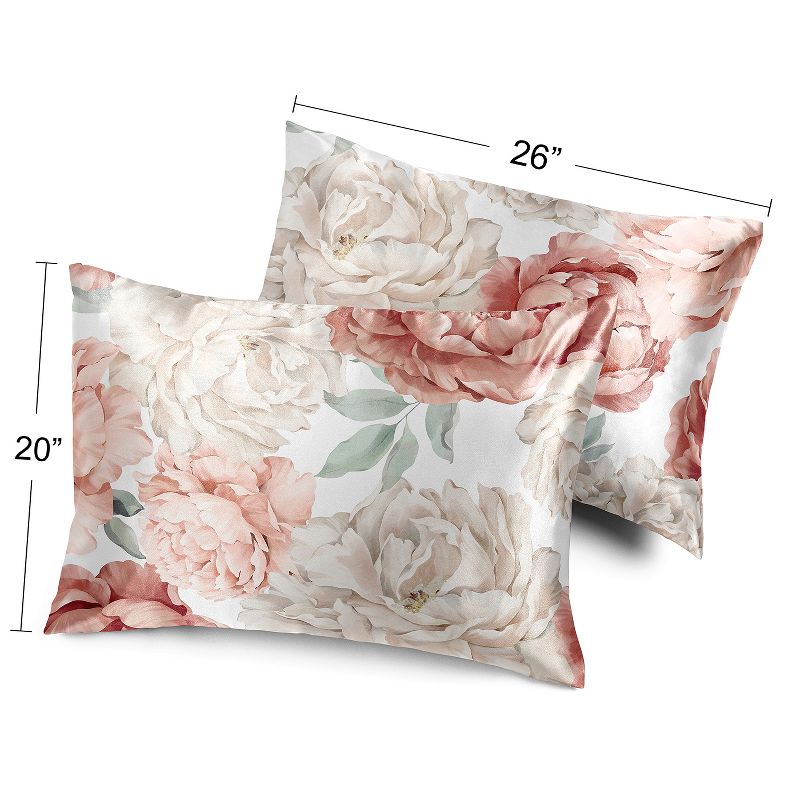 Sweet Jojo Designs Decorative Satin Pillowcases Peony Floral Garden Pink and Ivory 2pc, 4 of 7