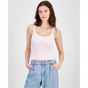 Hippie Rose Womens Ribbed Ruffled Strapped Tank Top, Pink, Large - 1 of 1