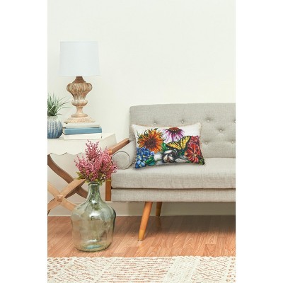 Botanical Floral Cotton Rectangular Throw Pillow with Twine Border