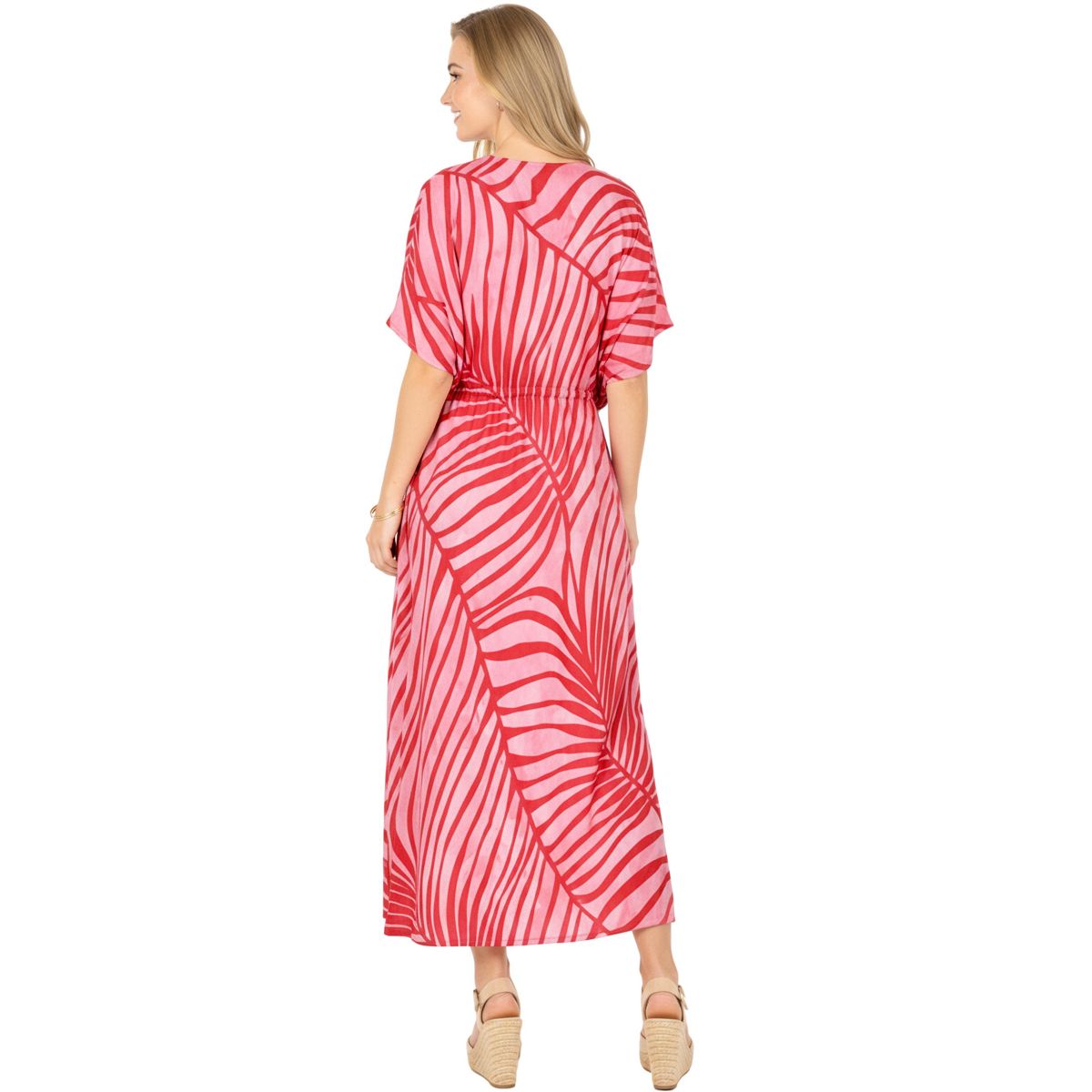 HAPPY BAY Women's Summer Vacation Loungewear Casual Long Kaftan Beach Cover Up Dress Maxi Dresses Caftans for Women One Size Red Leaf - thumbnail 2