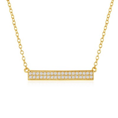 Bella Silver Sterling Silver, Double Row CZ Bar Necklace - Gold Plated - Gold - 16+2 Inch
