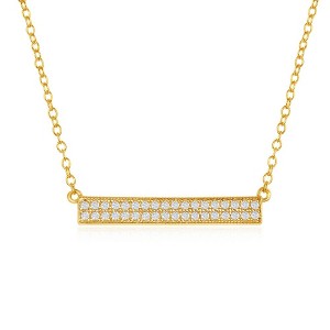 Bella Silver Sterling Silver, Double Row CZ Bar Necklace - Gold Plated - Gold - 16+2 Inch - 1 of 2